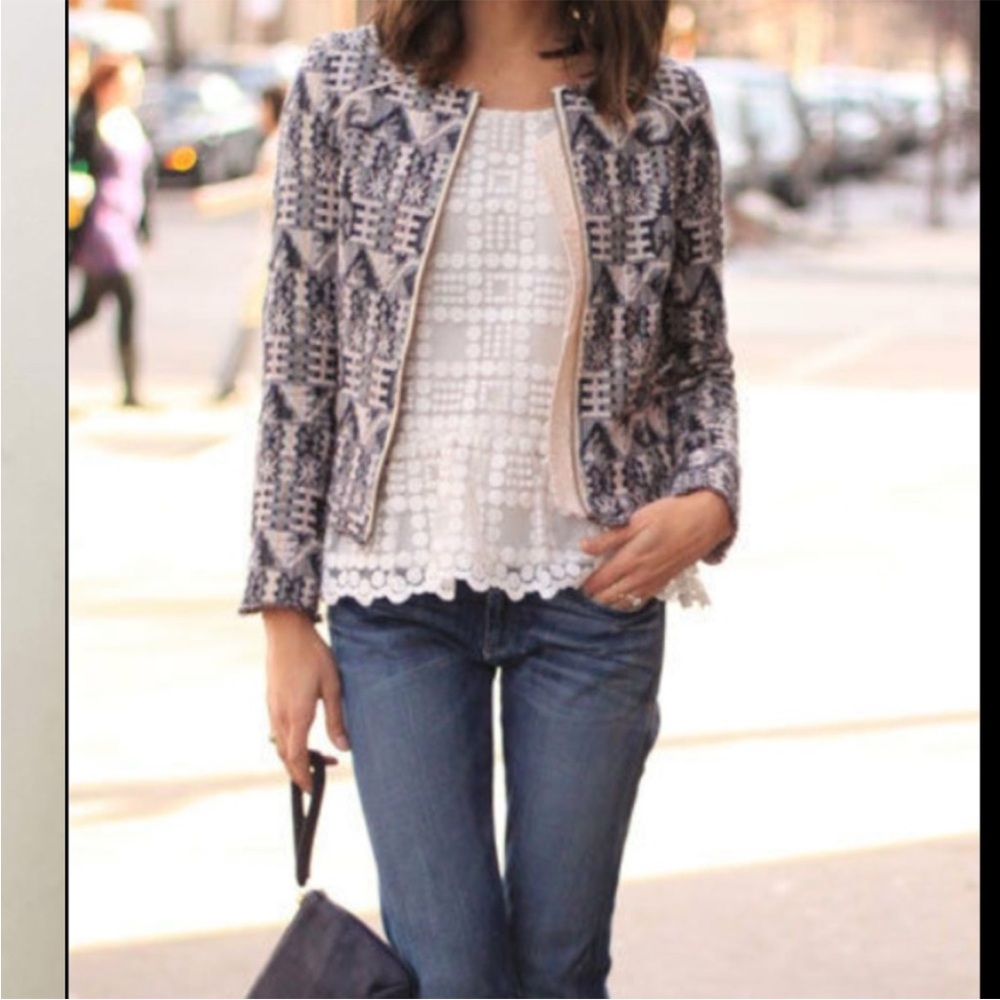 HeiHei Anthropologie Faifo Jacket Womens Size 8 Aztec Zipper Office Career